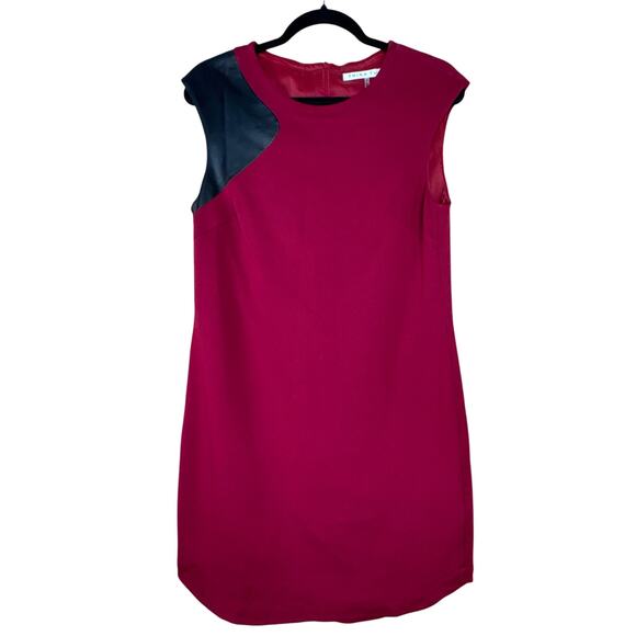 Trina Turk Burgundy Dress With Contrast Leather Shoulder Trim Curved Hem Size 8 - Picture 1 of 7